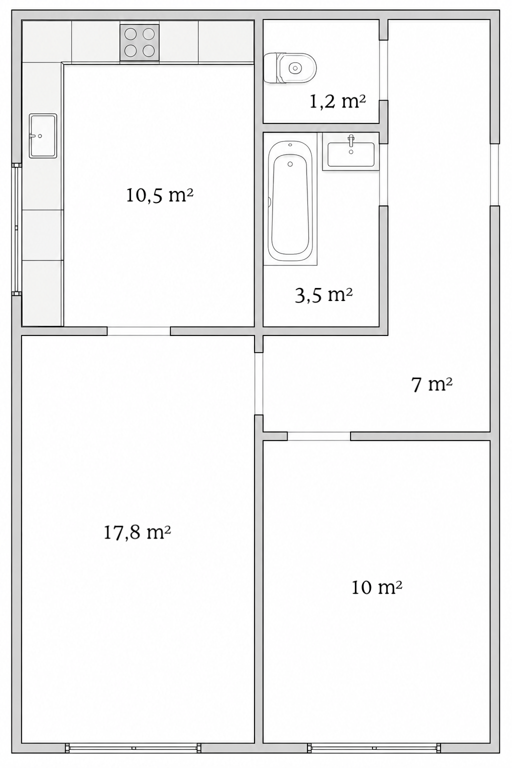 Půdorys, Prodej bytu 2+kk 50 m² v Praze u Milíčovského lesa