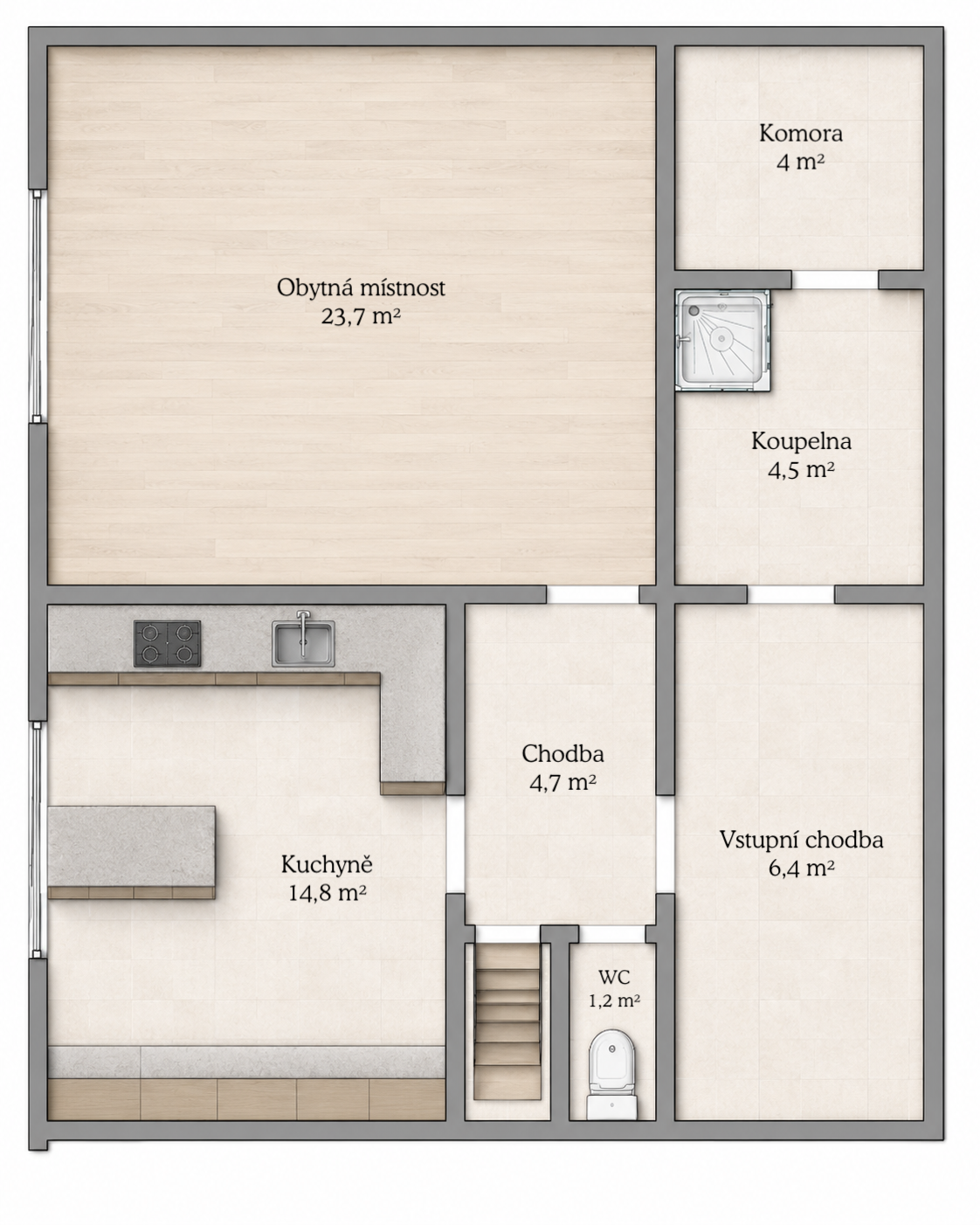 Půdorys, Stavební pozemek 723 m² s domem k rekonstrukci či demolici, Tachlovice (Praha-západ)
