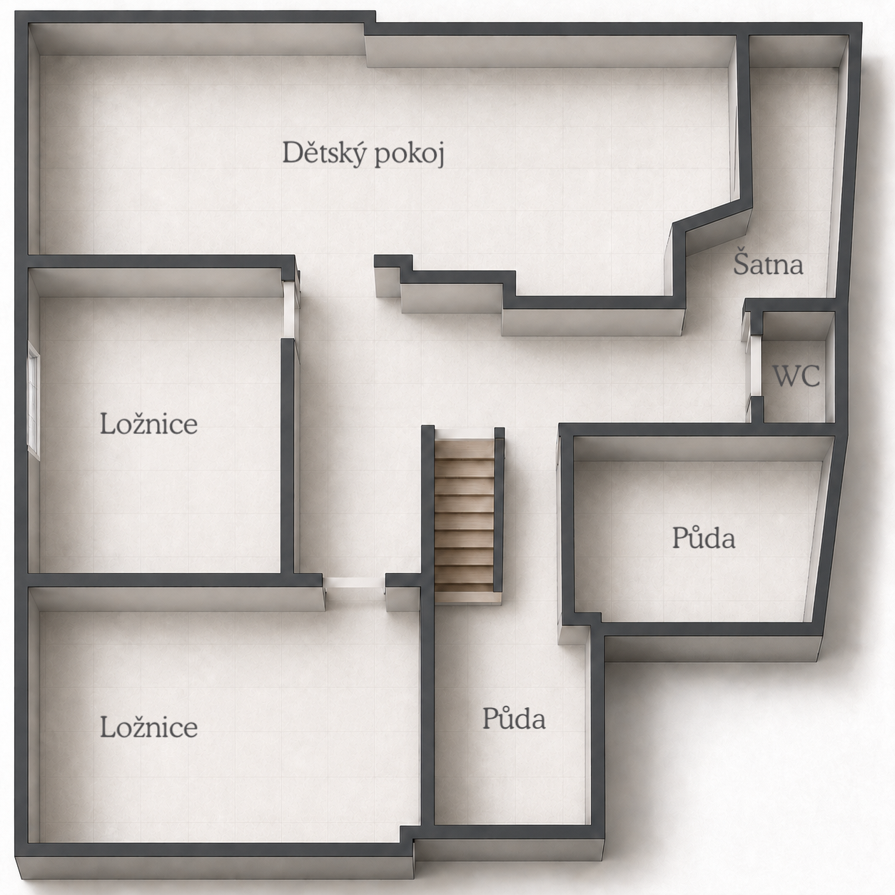 Půdorys – obytné podkroví, Prodej rodinného domu 4+kk, 173 m², Havlíčkova Borová